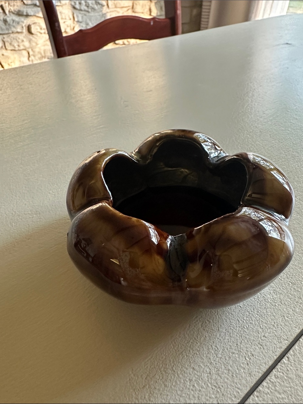 Vintage Glazed Brown Ceramic Sculptural bowl- Home Accents